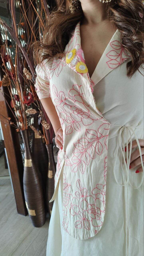 Off white Pink Wrap Around Top With Skirt