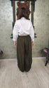 Olive Green Drape Pants With White Puffed Sleeves Shirt
