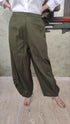 Olive Green Drape Pants With White Puffed Sleeves Shirt