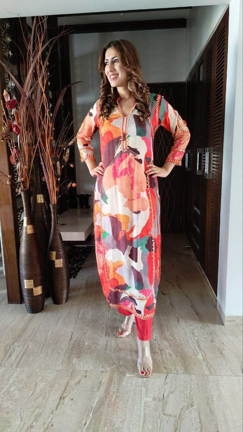 Orange Red Pakistani Suit