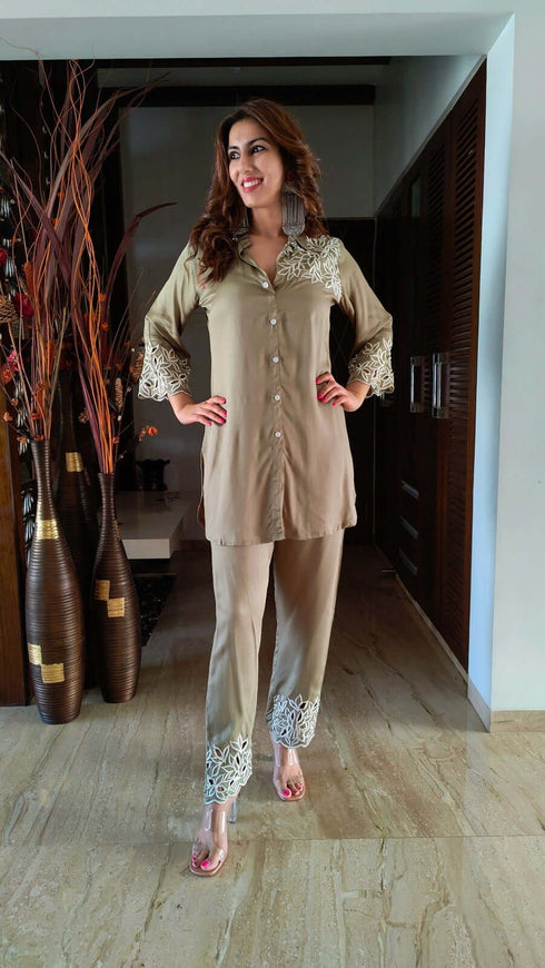 Oregano Green Cutwork Co ord Set