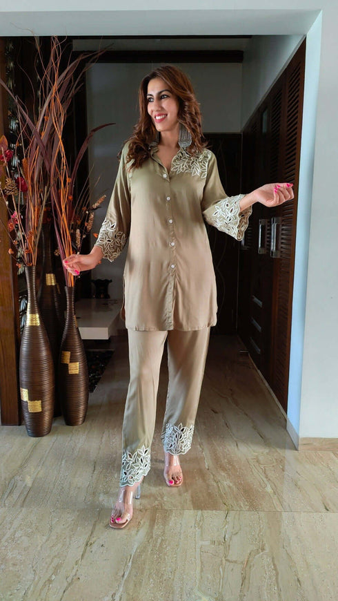 Oregano Green Cutwork Co ord Set