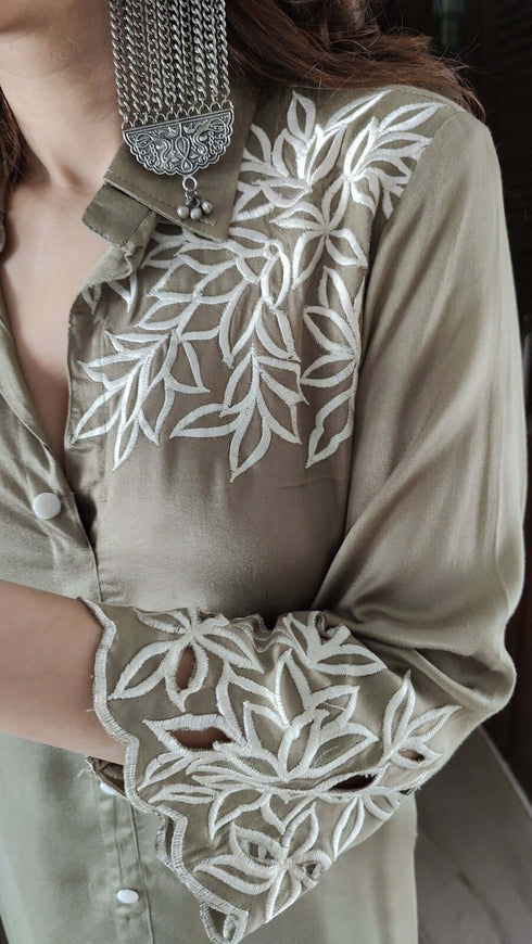 Oregano Green Cutwork Co ord Set