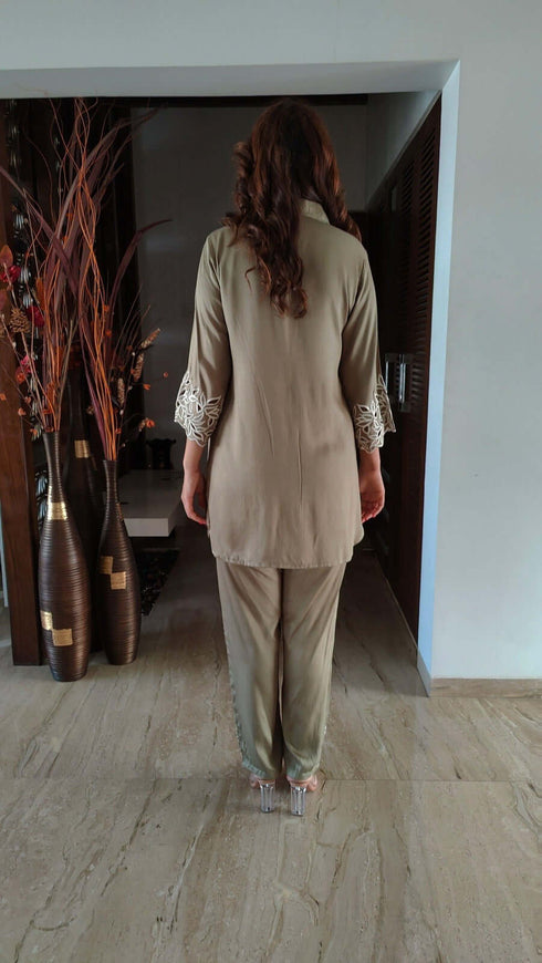 Oregano Green Cutwork Co ord Set