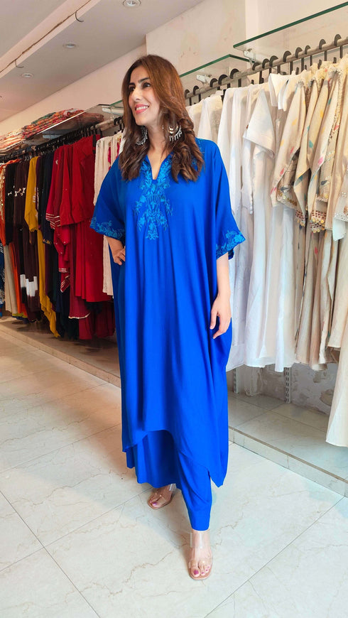 Pakistani Blue Kaftan Coord Set