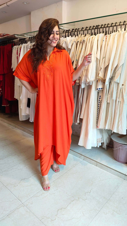 Pakistani Orange Kaftan Coord Set