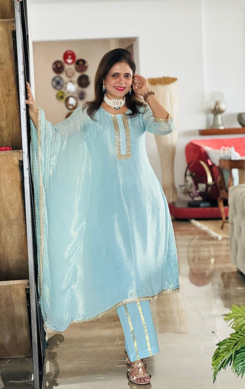 Pastel Blue Kaftan And Pant