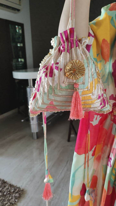 Pastel Multicolour Kaftan Potli Set