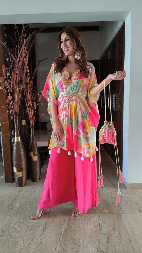 Pastel Multicolour Kaftan Potli Set