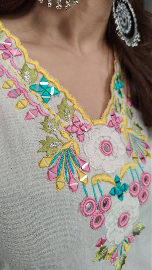 Pastel Off-White Embroidered Coord Set