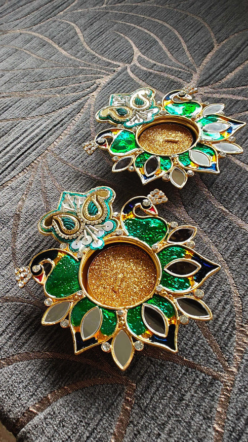 Peacock Morni Diya Set First Design (Pair of 2) - Accessory