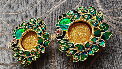 Peacock Morni Diya Set Fourth Design (Pair of 2) - Accessory