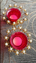 Pearl Red Glass Diya Set (Pair of 2) - Accessory