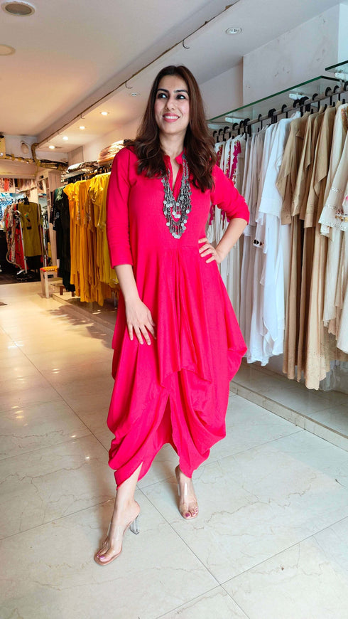 Pink Dhoti Dress With Necklace