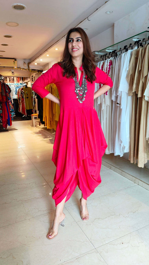 Pink Dhoti Dress With Necklace