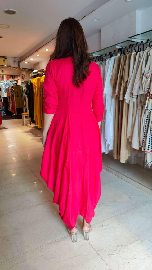 Pink Dhoti Dress With Necklace