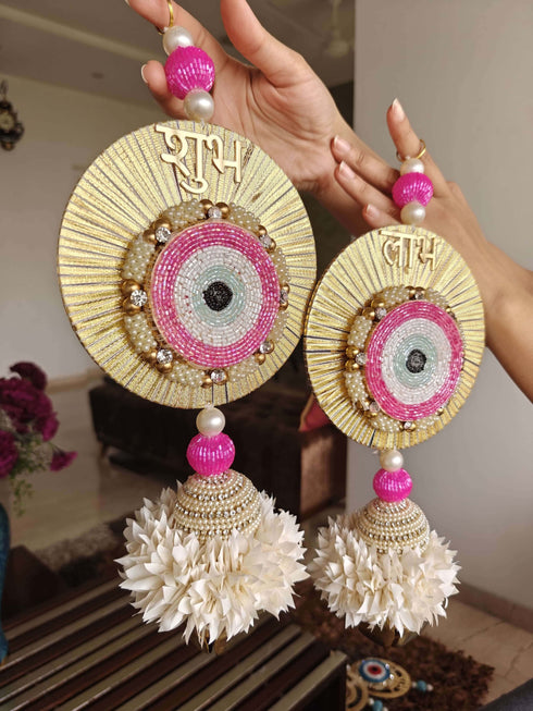Pink Evil Eye Shubh Labh Set - Accessory