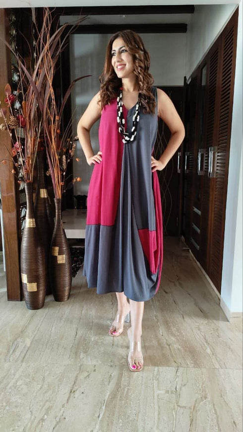 Pink Grey Dhoti Dress With Neckpiece