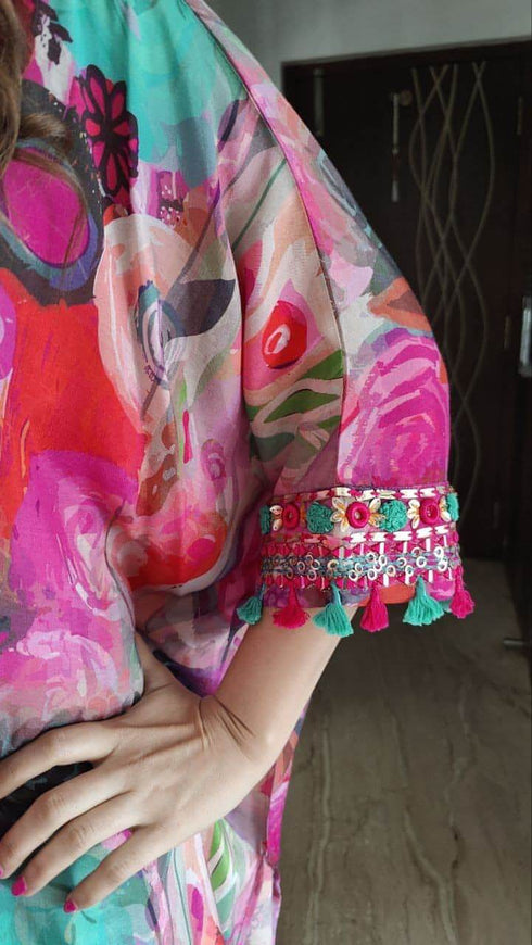 Pink Heavy Neck Kaftan Co ord Set