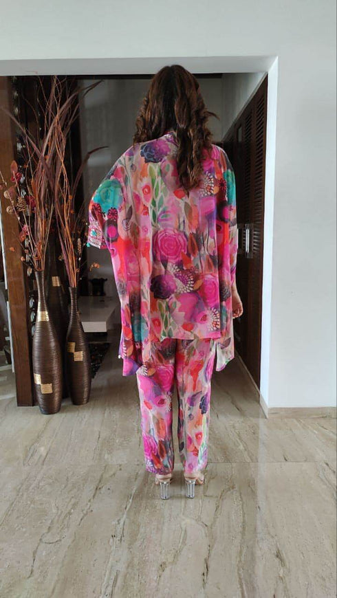 Pink Heavy Neck Kaftan Co ord Set