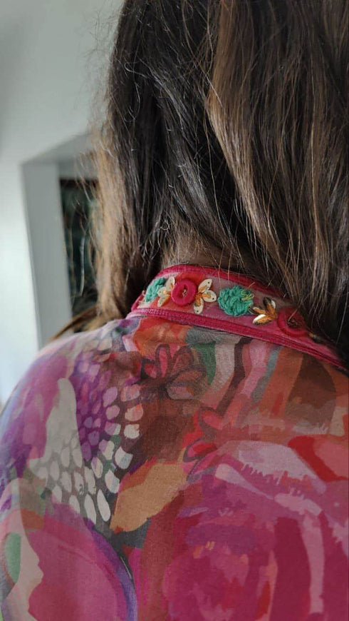 Pink Heavy Neck Kaftan Co ord Set