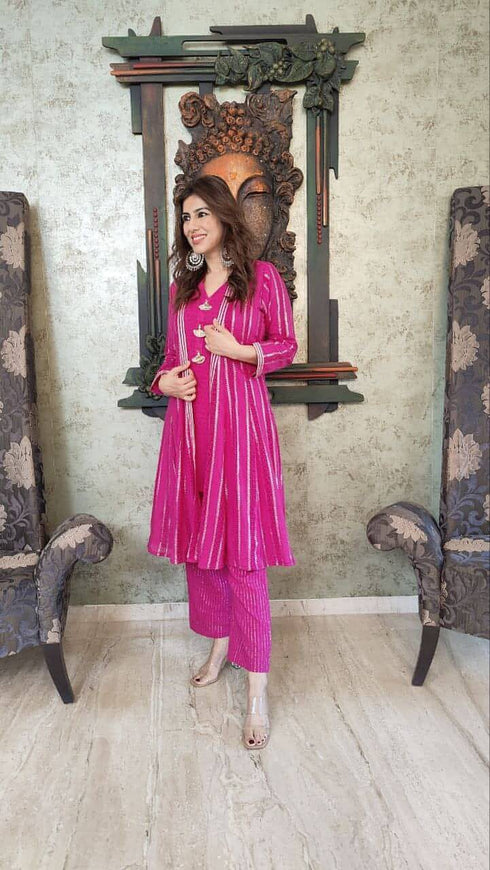 Pink Kurta Jacket Set