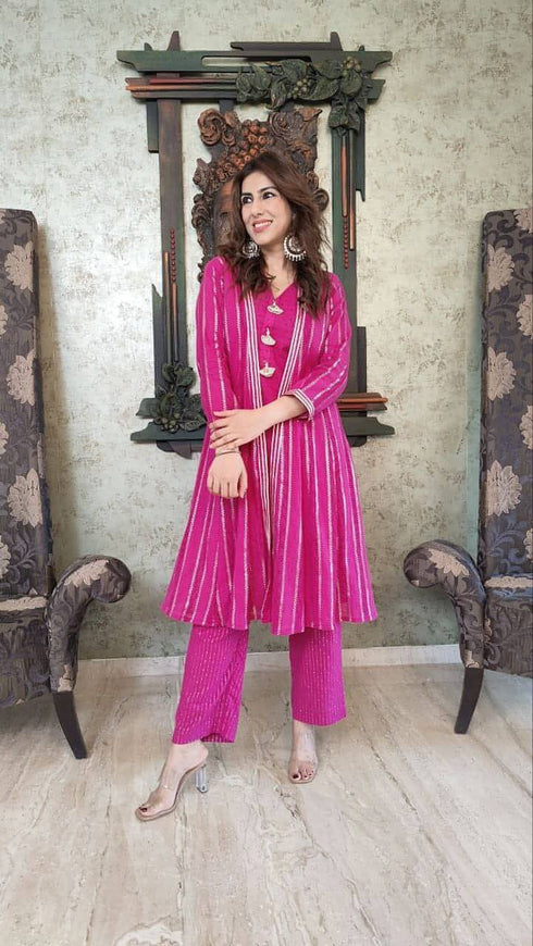 Pink Kurta Jacket Set