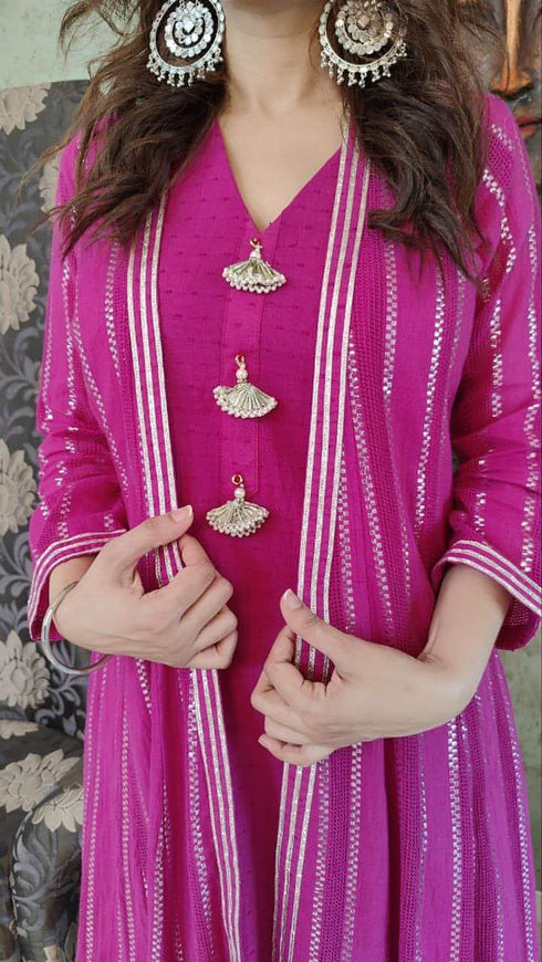 Pink Kurta Jacket Set
