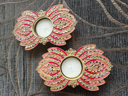 Pink Lotus Diya Set - Accessory