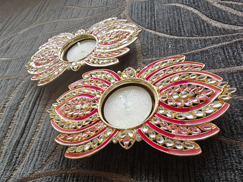 Pink Lotus Diya Set - Accessory