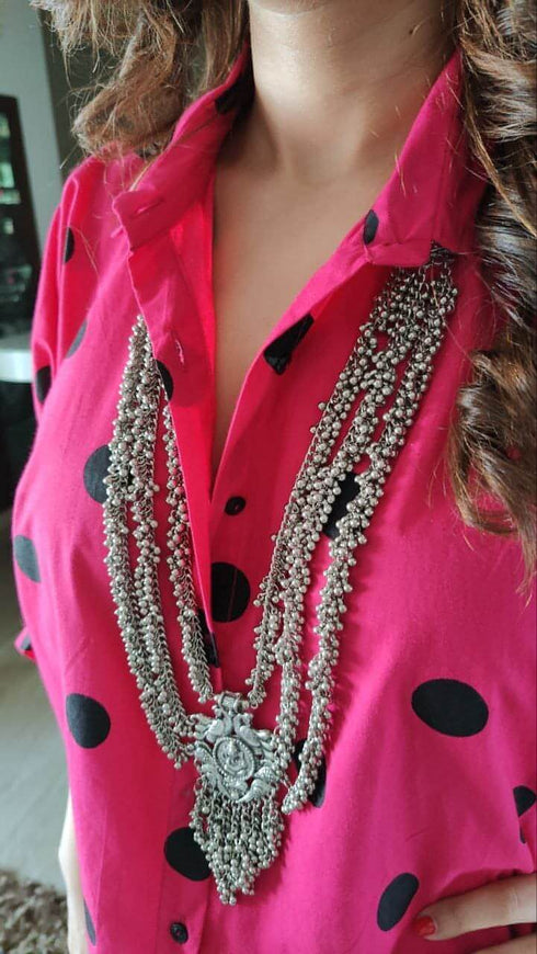 Pink Polka Dot Shirt With Black Dhoti