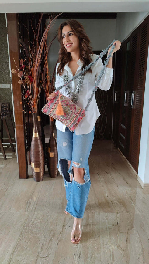 Pink Sling Bag Banjara Handcrafted Embroidery Bag