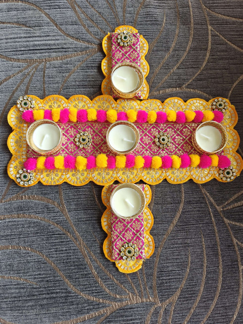 Pink Yellow Diya Rangoli Set - Accessory