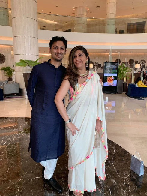 Prestitched Neon White Saree