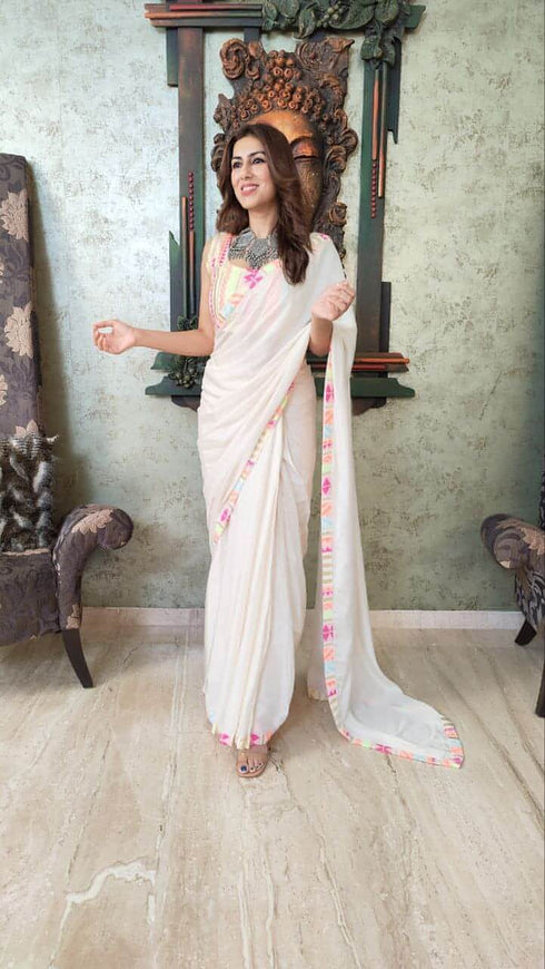 Prestitched Neon White Saree