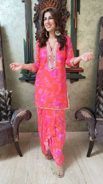 Punjabi Pink Dhoti Kurta Set