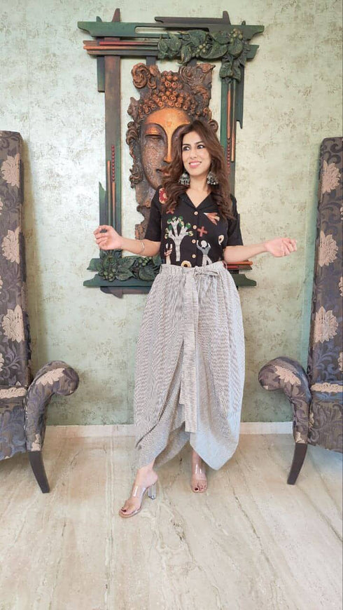 Quirky Black Shirt with Dhoti Skirt