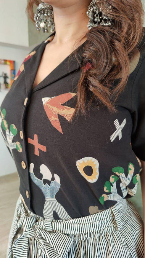 Quirky Black Shirt with Dhoti Skirt