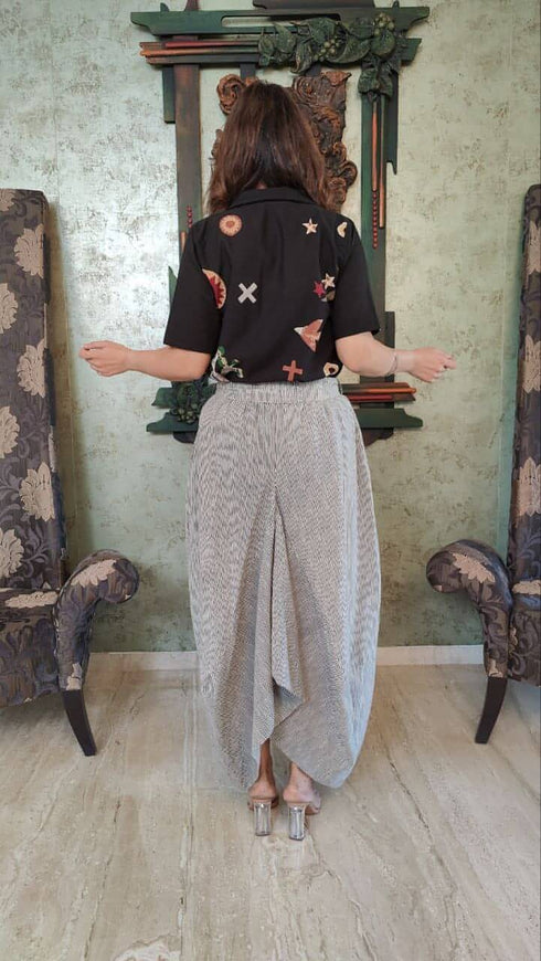 Quirky Black Shirt with Dhoti Skirt