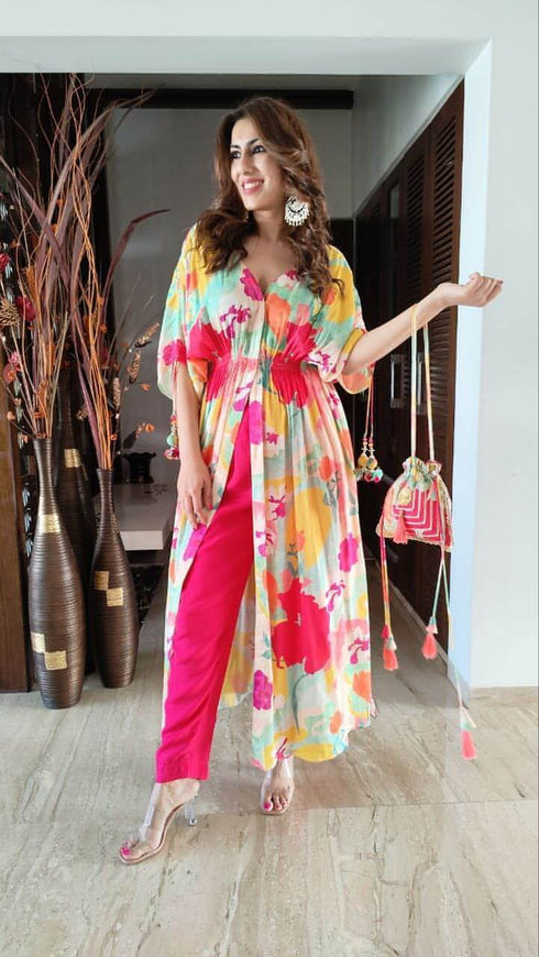 Rang Kaftan Slit Potli Set