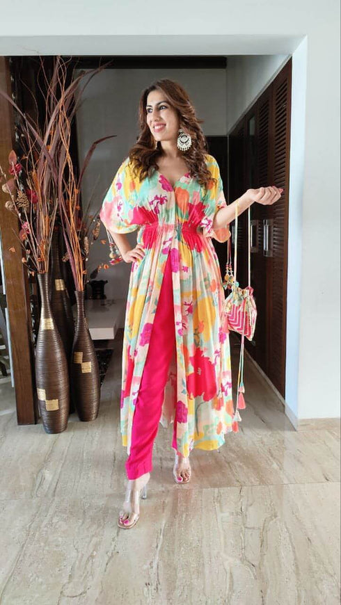 Rang Kaftan Slit Potli Set