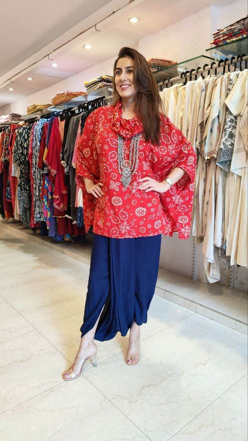 Red Bandhini Top with Dhoti