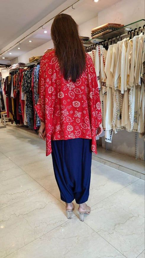 Red Bandhini Top with Dhoti