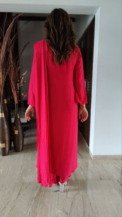 Red Drape Sari Kurta with Pant