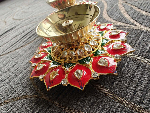 Red Flower Diya Set - Accessory