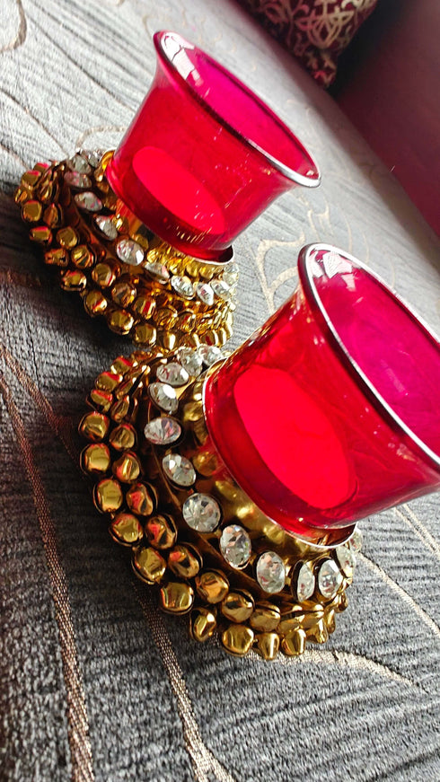Red Glass Ghungroo Diya Set (Pair of 2) - Accessory