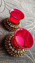 Red Glass Ghungroo Diya Set (Pair of 2) - Accessory