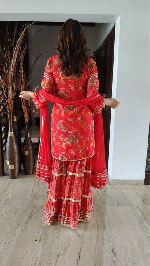Red Gold Sharara Suit Set