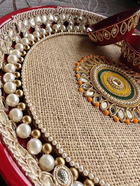 Red Jute Pooja Thali Set - Accessory