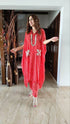 Red Leheriya Kaftan Coord Set